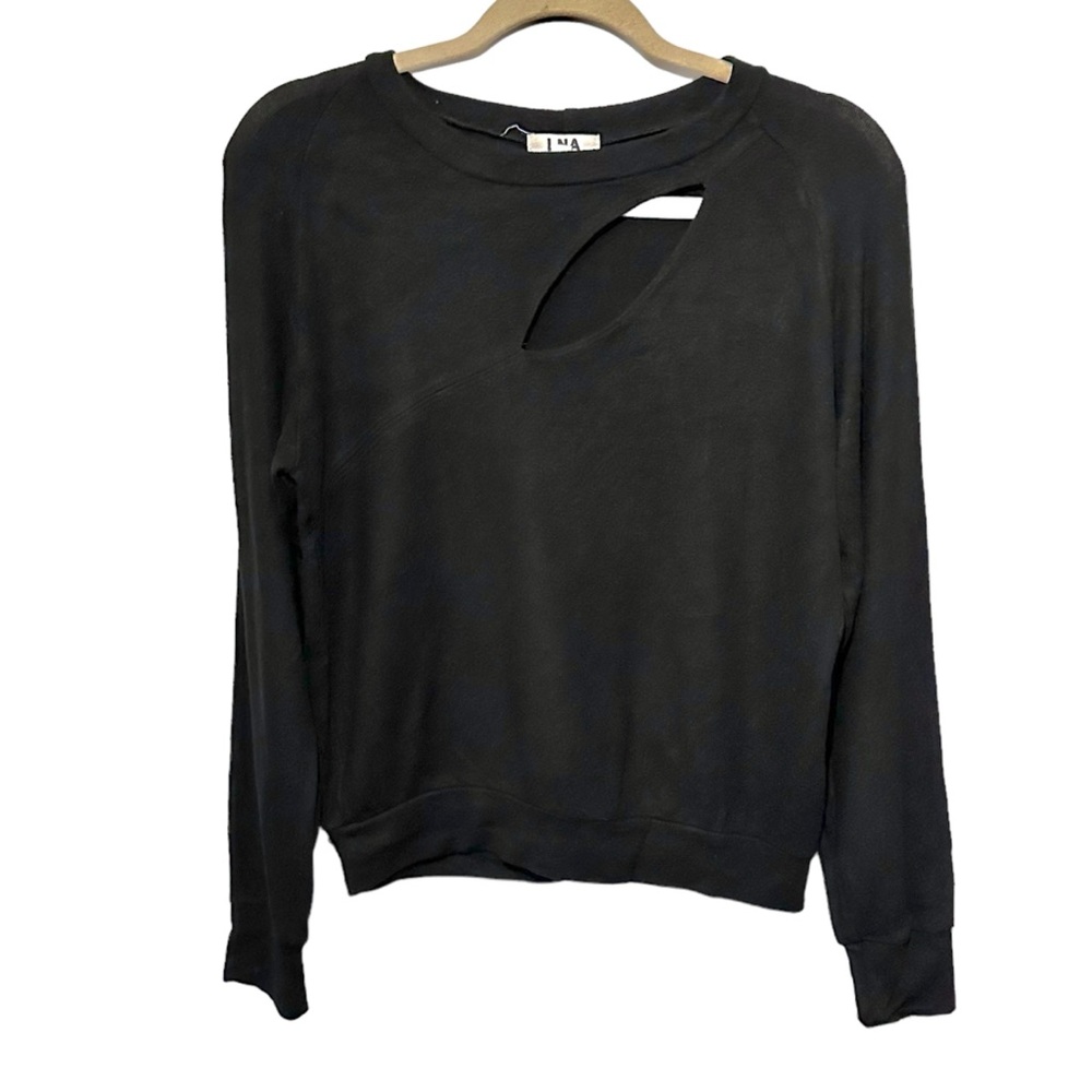 LNA Women's Sz S Black Knit Long Sleeve Laser Cut-Out Sweater Soft Made In USA